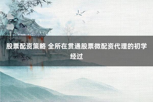 股票配资策略 全所在贯通股票微配资代理的初学经过